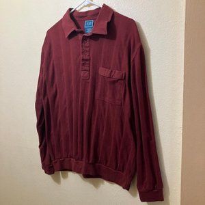 Vintage Tropi-Cool Men's Burgundy Striped Long Sleeve Golf Polo Shirt Size Large